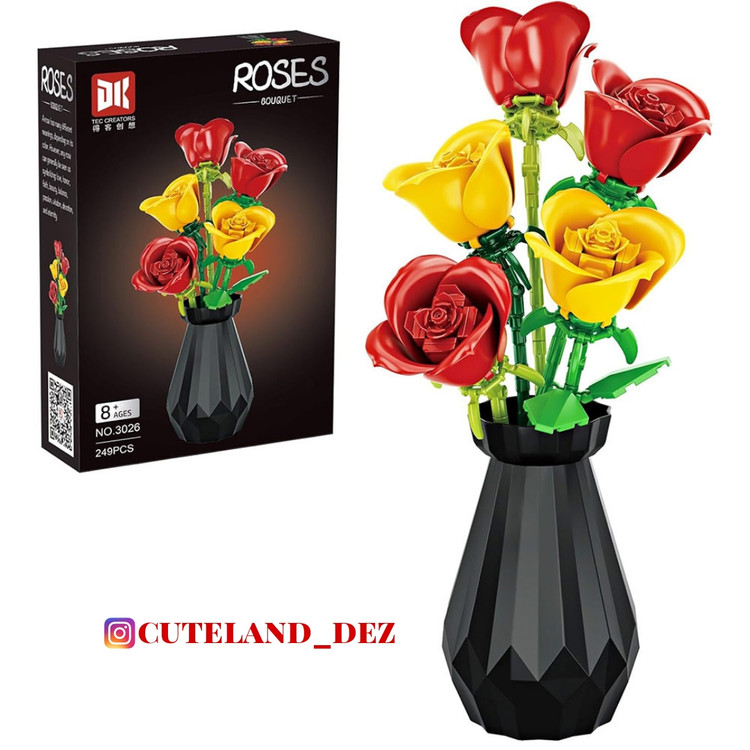 لگو گل رز ساختنی با گلدانROSES BOUQUET مدل 3026، 249 قطعه