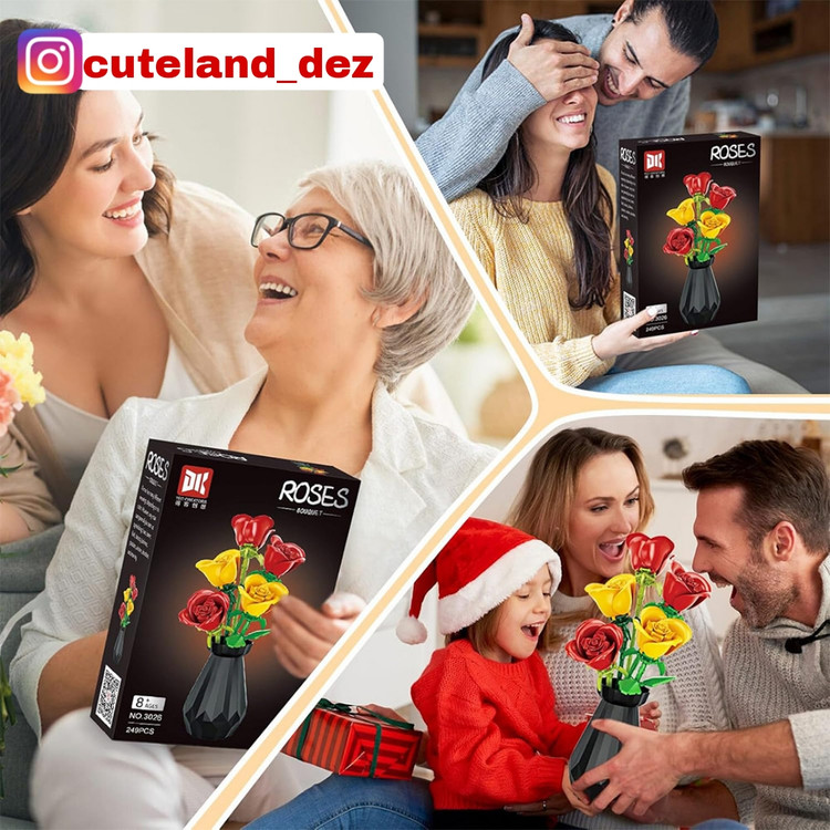 لگو گل رز ساختنی با گلدانROSES BOUQUET مدل 3026، 249 قطعه