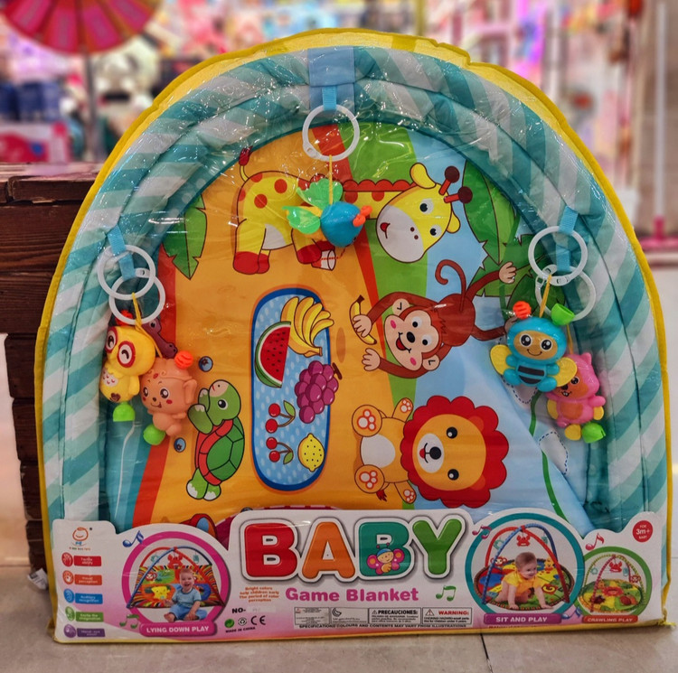 تشک بازی نوزاد به همراه آویزهای عروسکی موزیکال| تشک بازی طرح حیوانات و جنگل مدل Baby Game Blanket