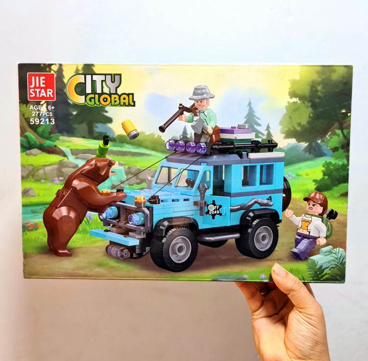 لگو ساختنی ماشین آفرود جنگلی JIE STAR مدل City Global کد 59213 شکارچی و خرس جنگل بان