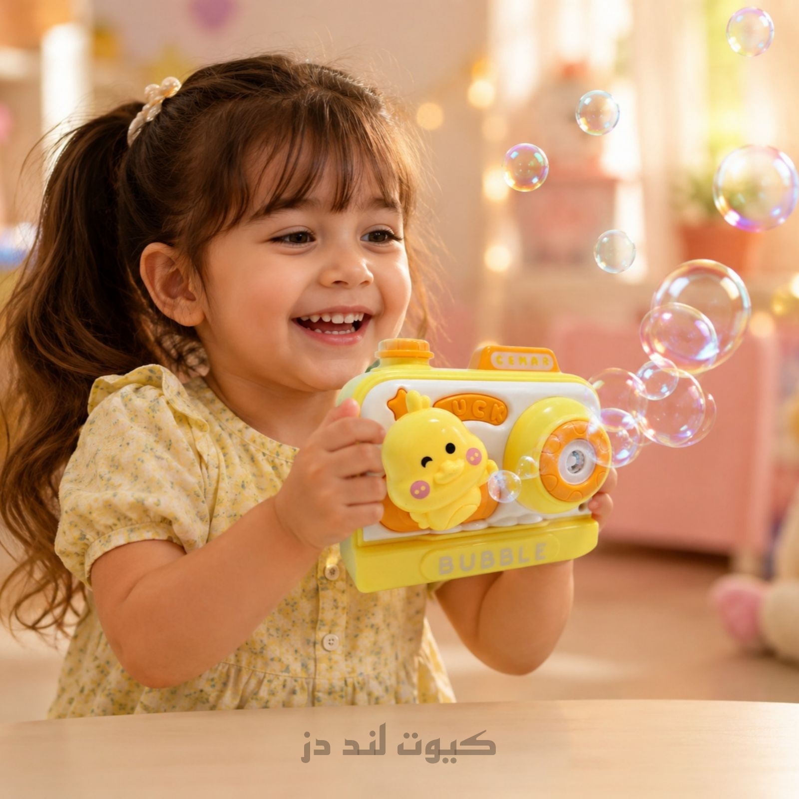 حباب‌ساز اتوماتیک موزیکال و چراغ دار مدل دوربین عکاسی طرح جوجه همراه با مایع حباب‌ساز