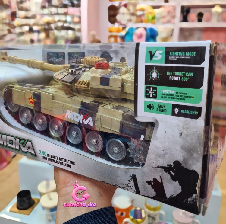 تانک جنگی کنترلی 2.4G MOKA مدل 59D TANK با چراغ، صدا و برجک چرخشی ۳۰۰ درجه